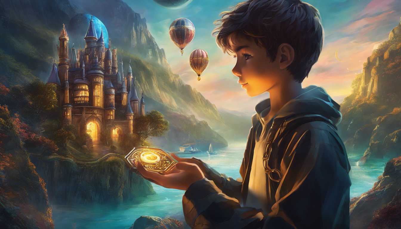 A young boy holding a ring of keys, each key representing a different magical world.