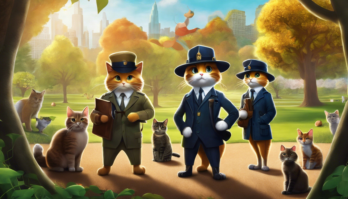 Animal detectives with Whisker the cat in a park.