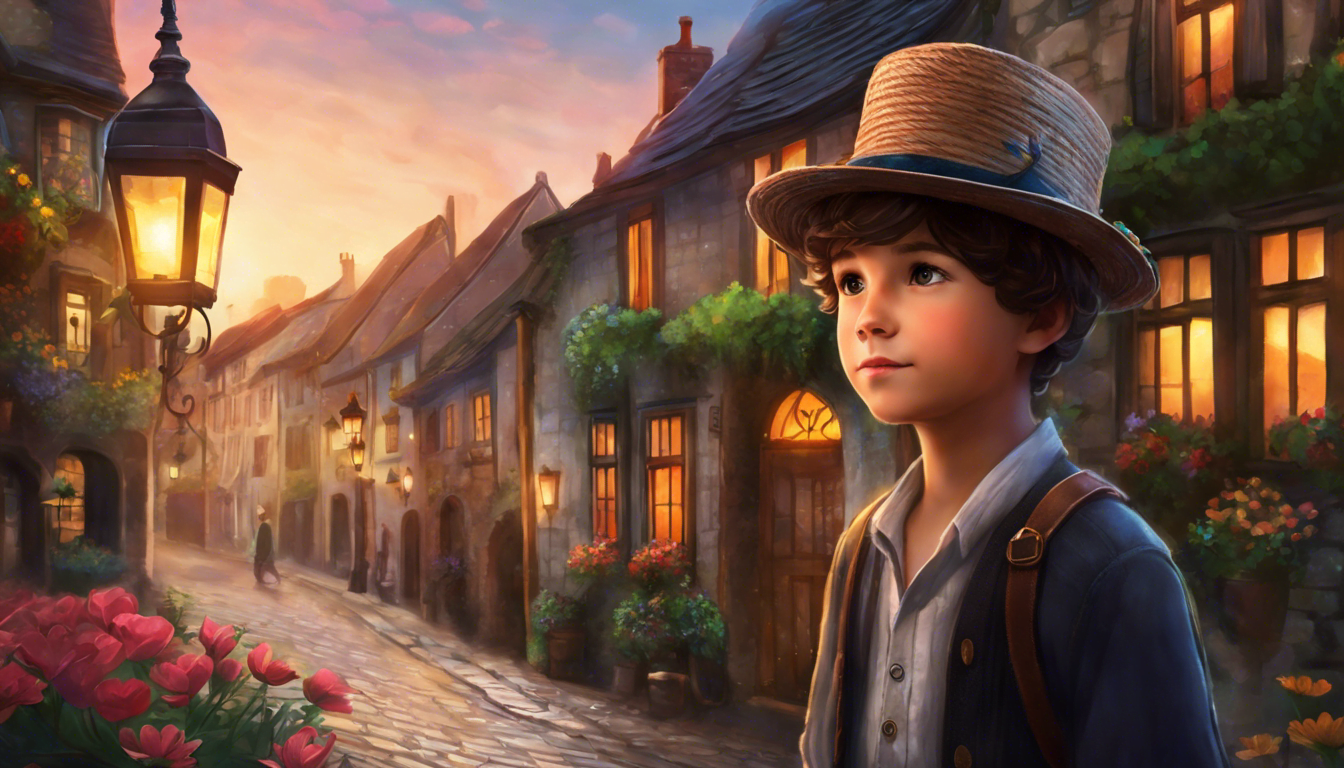 A boy named Timothy in a whimsical village with talking streetlamps.