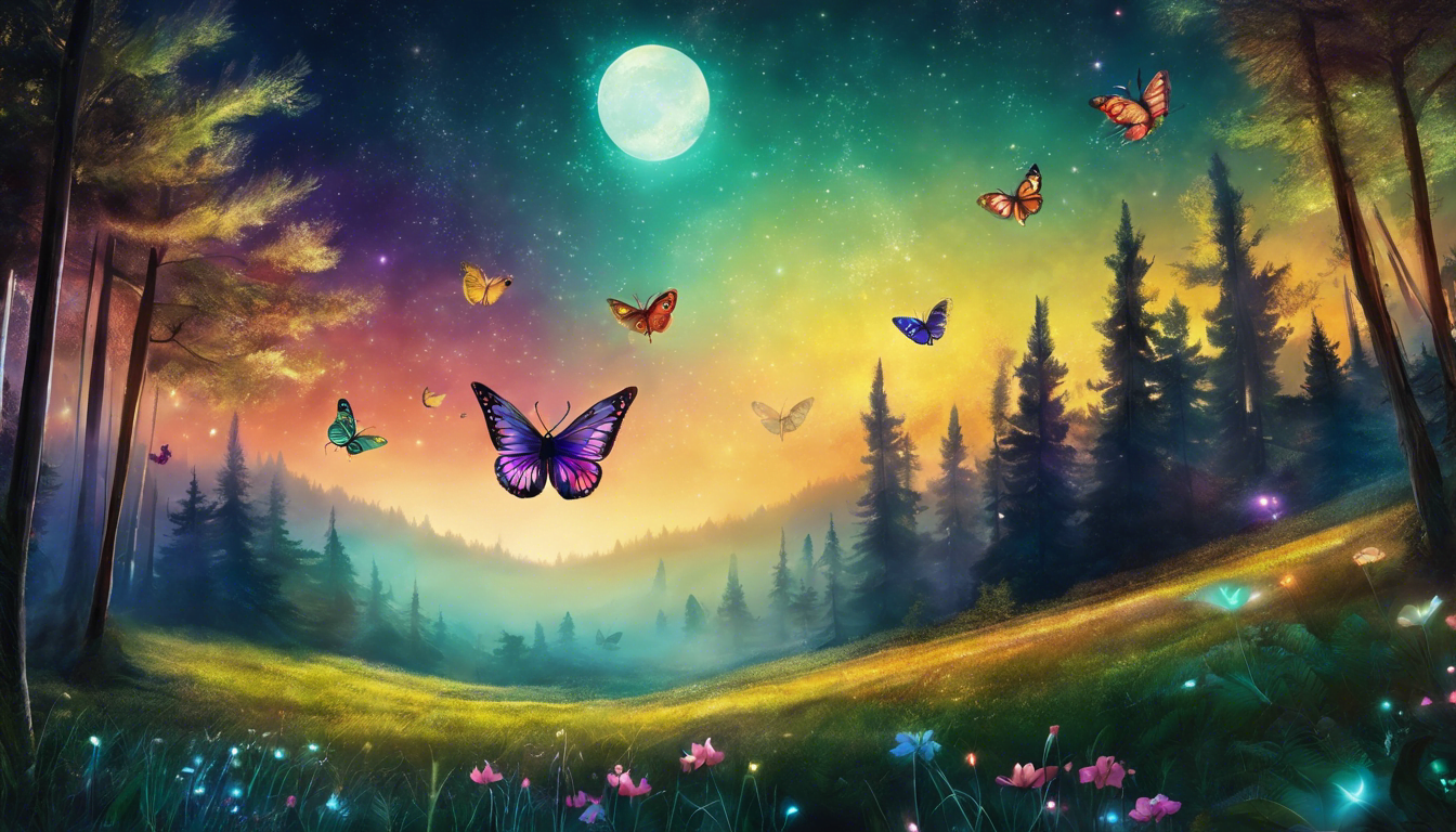 Colorful insects flying towards the Starlit Forest.