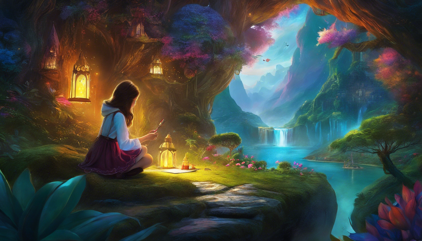 A girl painting a magical scene.
