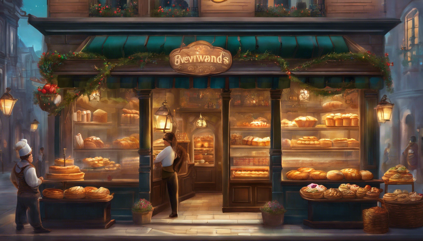 A magical bakery with the Whiskwands family serving customers.