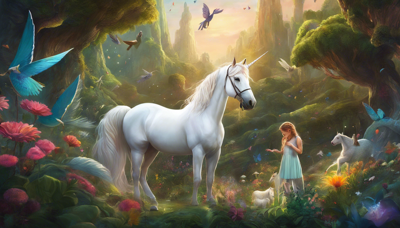 A girl and a unicorn planting magical seeds.
