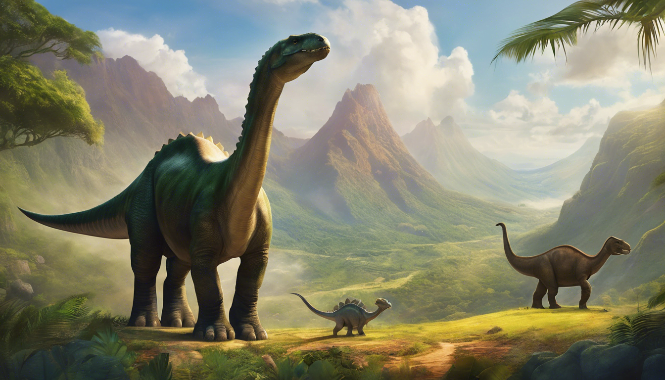 Two young dinosaurs in a prehistoric valley.