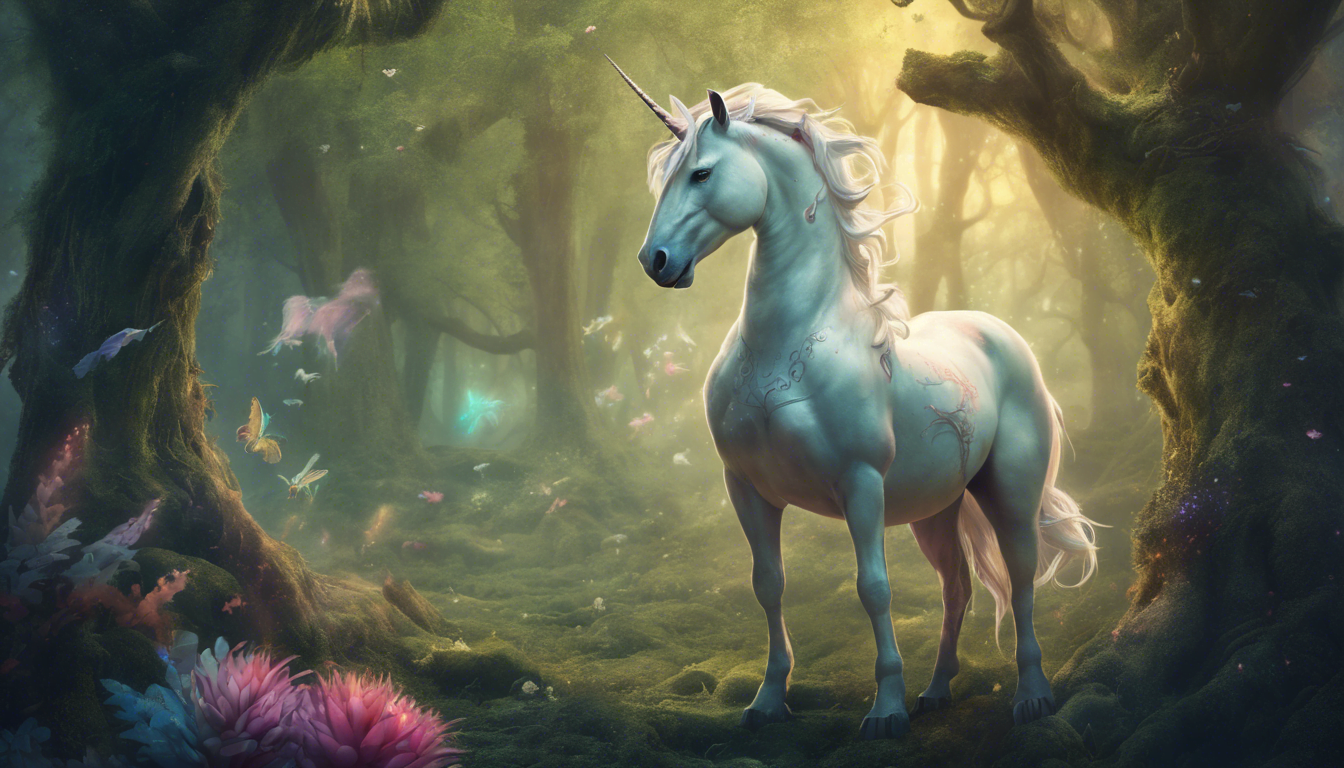 A unicorn standing in a magical forest.