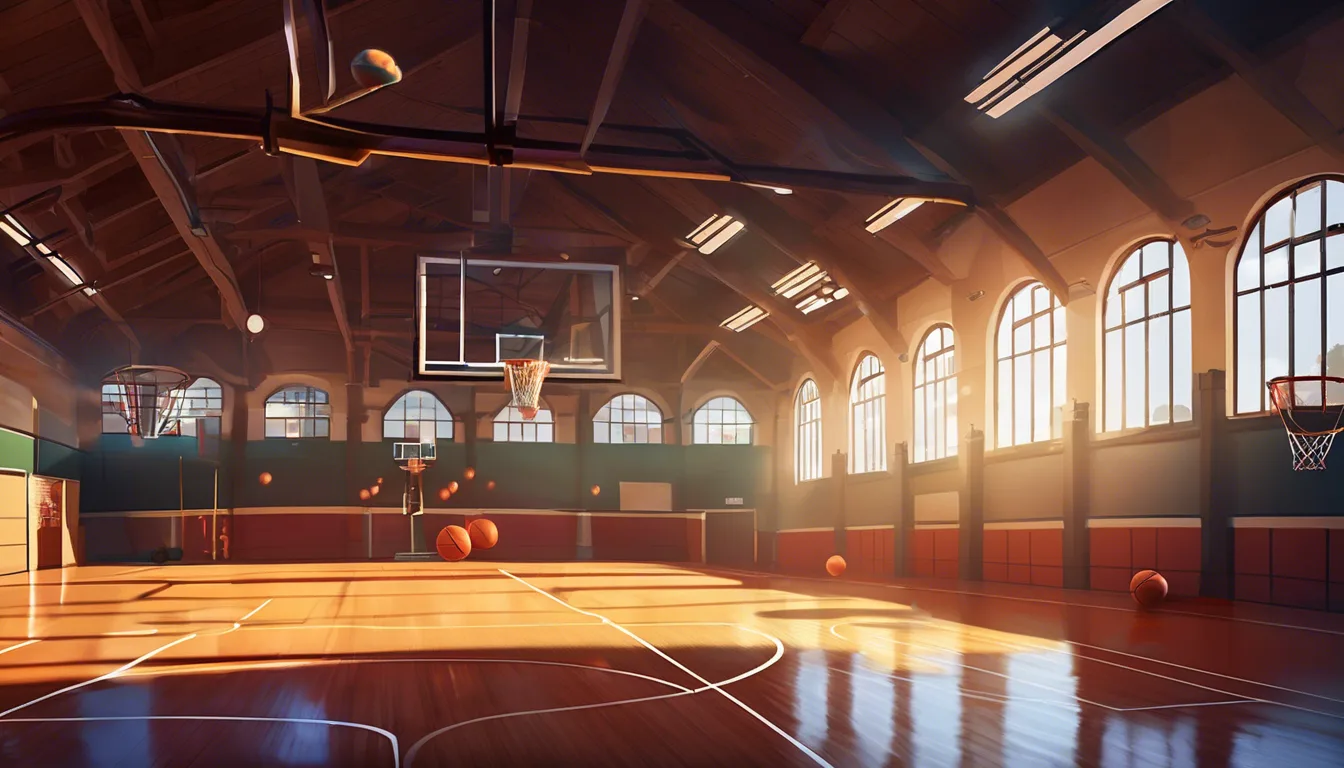 Alt: Four animated basketballs bounce together in a moonlit gym.