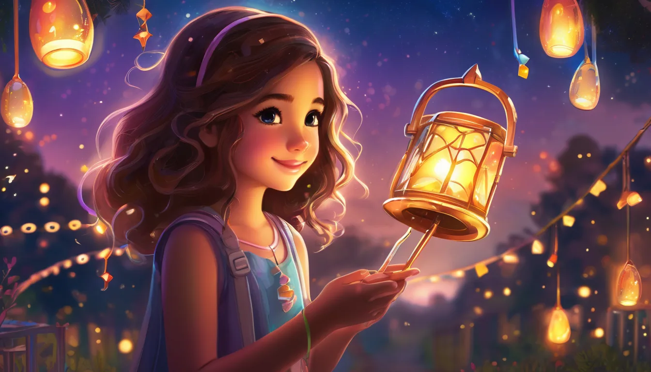 Girl holding a glowing magical bell in a restored playground surrounded by floating music notes.
